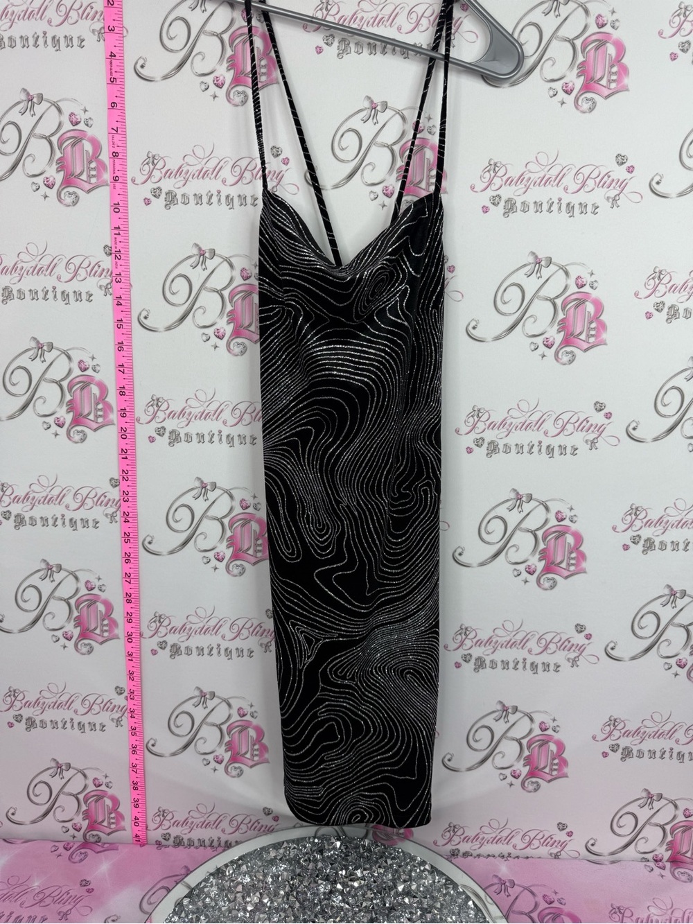 Divided sparkly dress Black Dress with Silver Swirl Accents